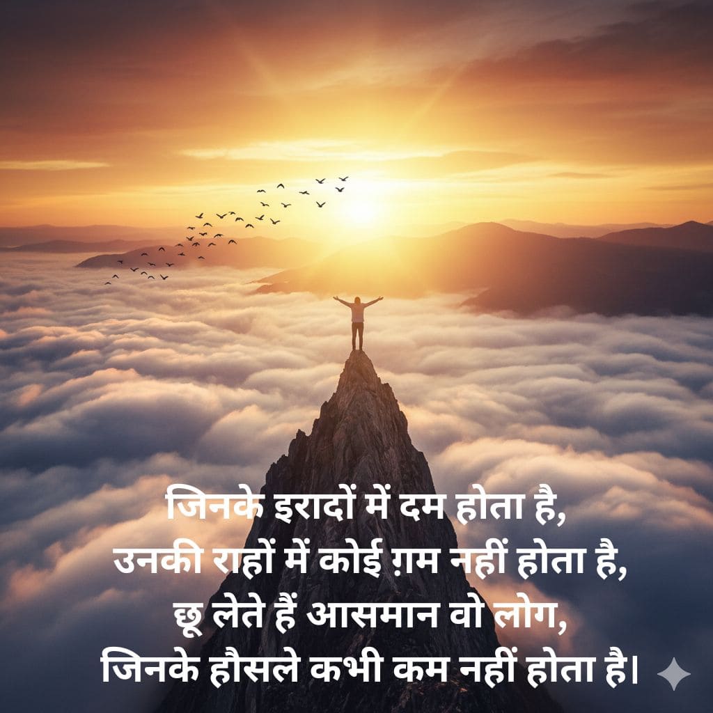 जिनके इरादों में दम होता है, उनकी राहों में कोई ग़म नहीं होता है, छू लेते हैं आसमान वो लोग, जिनके हौसले कभी कम नहीं होता है।