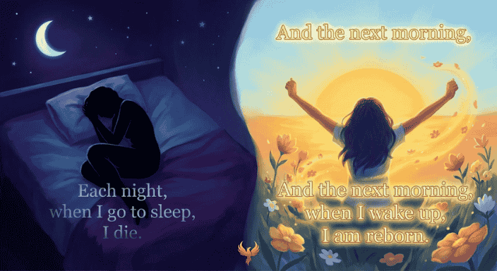 Each night, when I go to sleep, I die. And the next morning, when I wake up, I am reborn