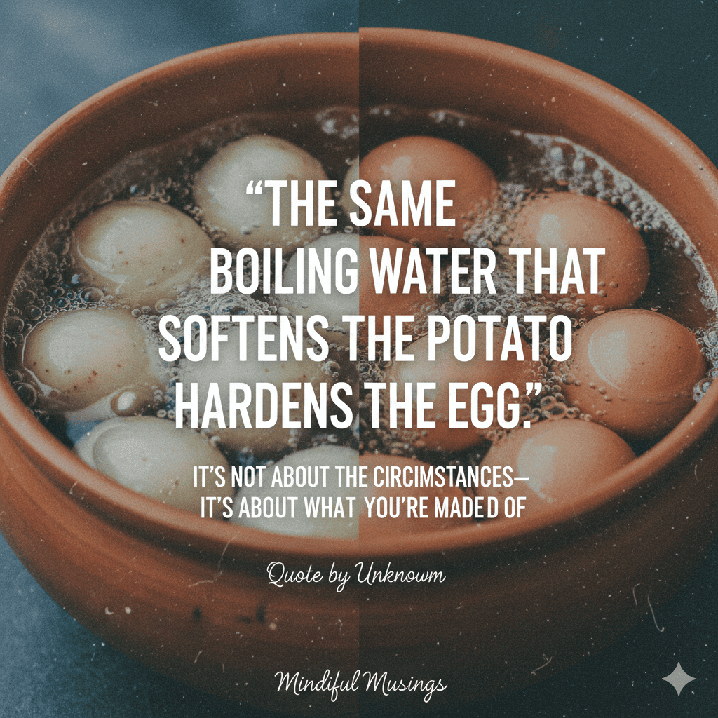 The same boiling water that softens the potato hardens the egg. It's not about the circumstances—it's about what you're made of