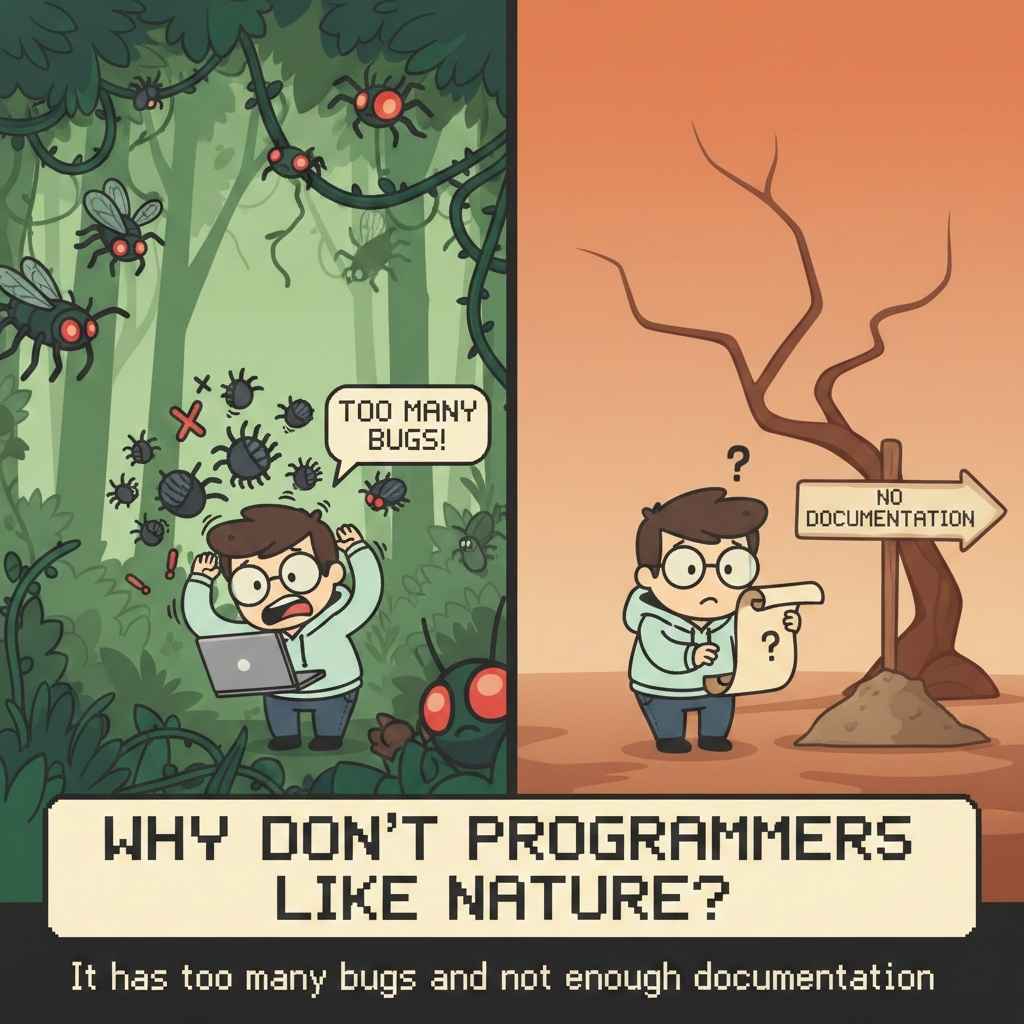 Why don't programmers like nature? It has too many bugs and not enough documentation.