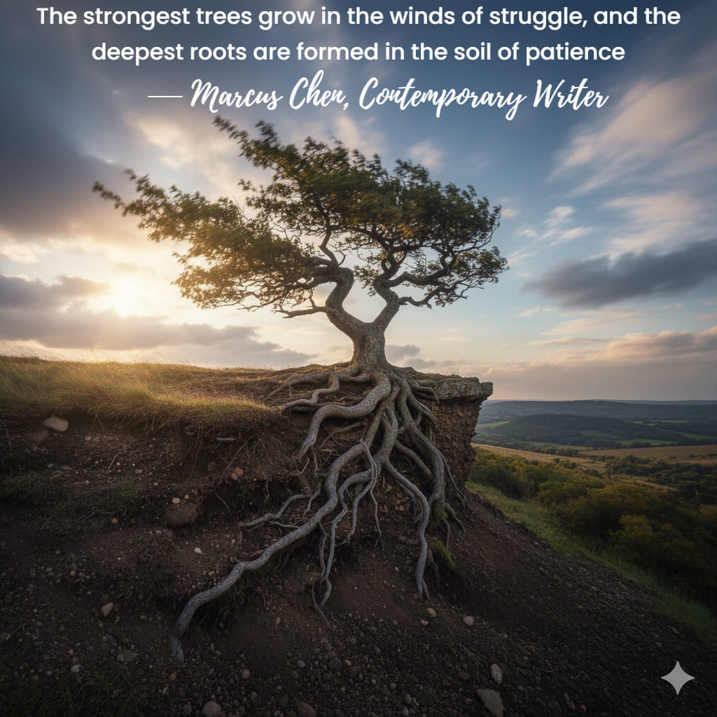 The strongest trees grow in the winds of struggle, and the deepest roots are formed in the soil of patience.